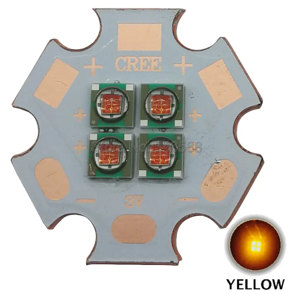 Yellow 2x10 Вт 3 В/6 в/12 В Cree XPE XP-E 4 чипа 4 светодиодный автомобильный светильник-излучатель вместо XML красный зеленый синий желтый светодиодный с 20 мм Cooper PCB - Испускаемый цвет: Yellow