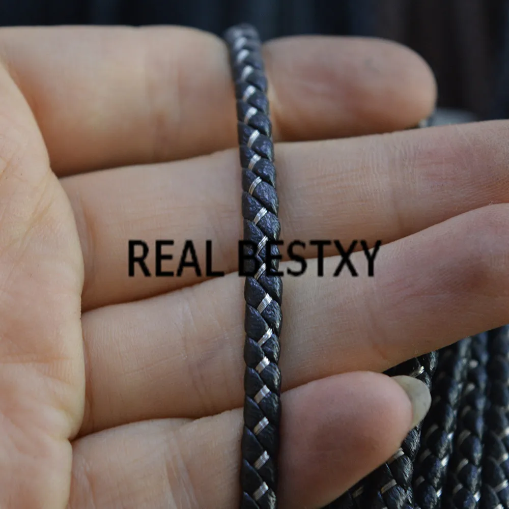 REAL BESTXY 5m/lot 4mm/black Braided leather Cord Leather DIY Handmade Beading Bracelet Jewelry Making Round Thread with wire | Украшения и