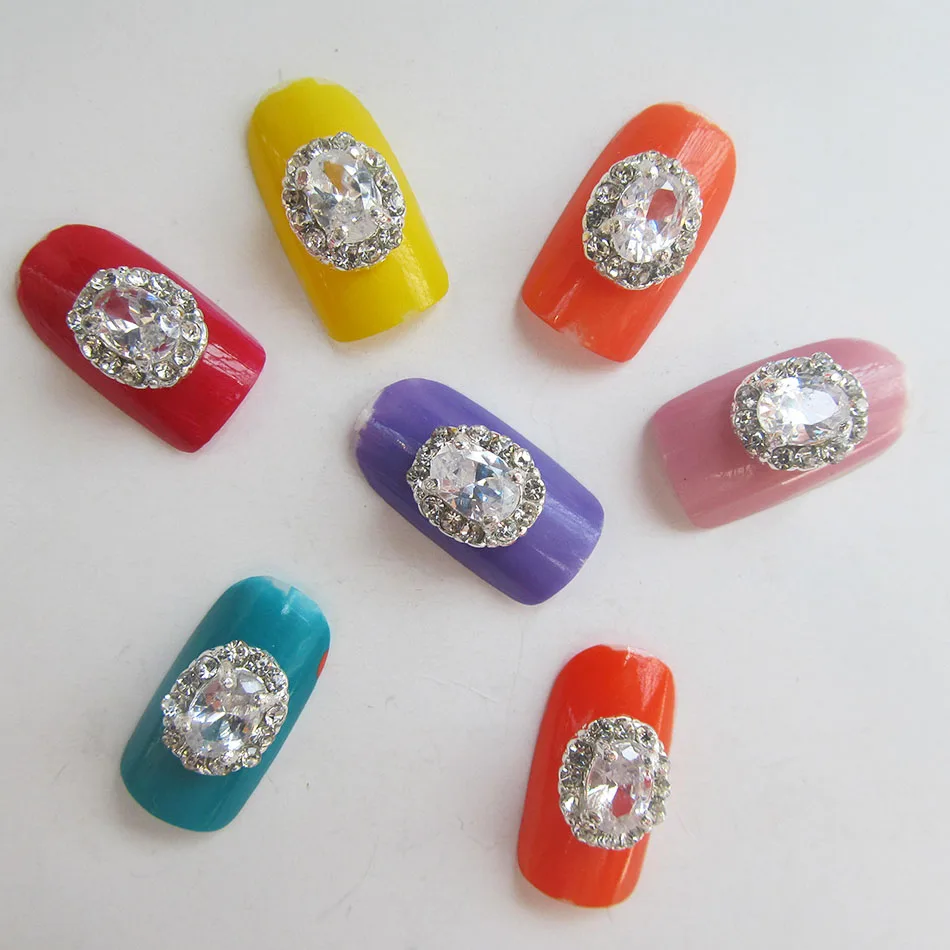 10 шт. овальные 3d Серебряные украшения для ногтей сплав Блестящий Прозрачный