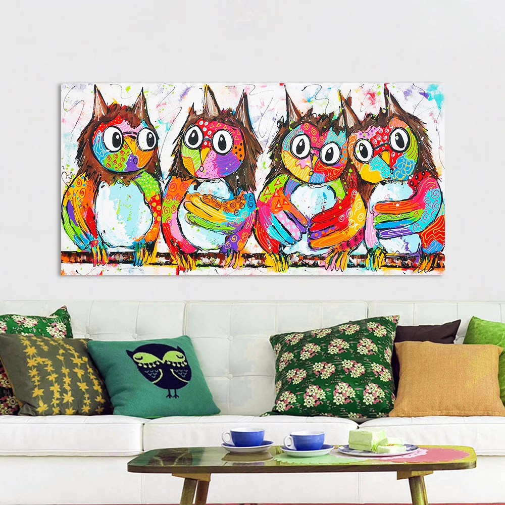 HDARTISAN Vrolijk schilderij картина на стену Холст Картина маслом животные счастливые Совы