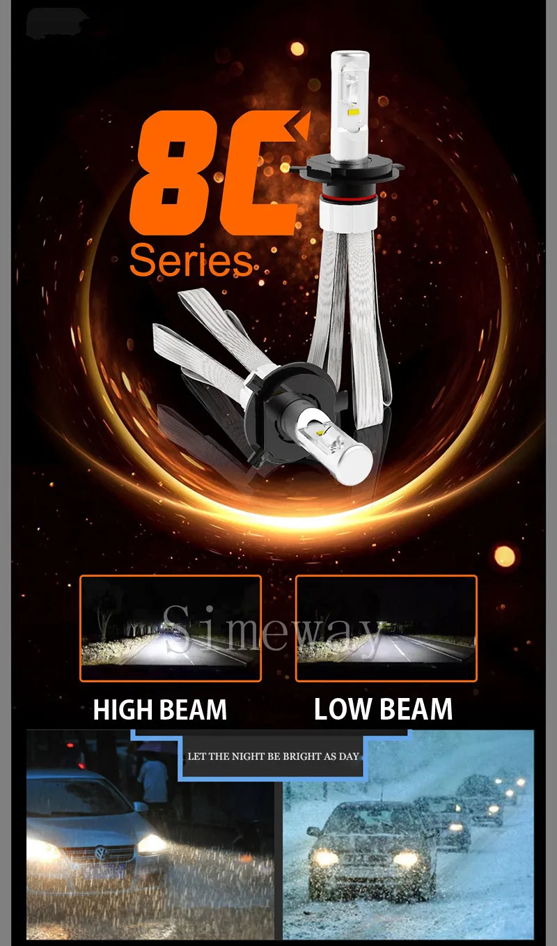 2X 8C 80 Вт 8000LM 9004 9007 авто светодиодный фары 12V 6000K H4 H7 H11 H13 H15 D2H 9004 9007 Canbus без ошибки епистар чипы автомобильных ламп
