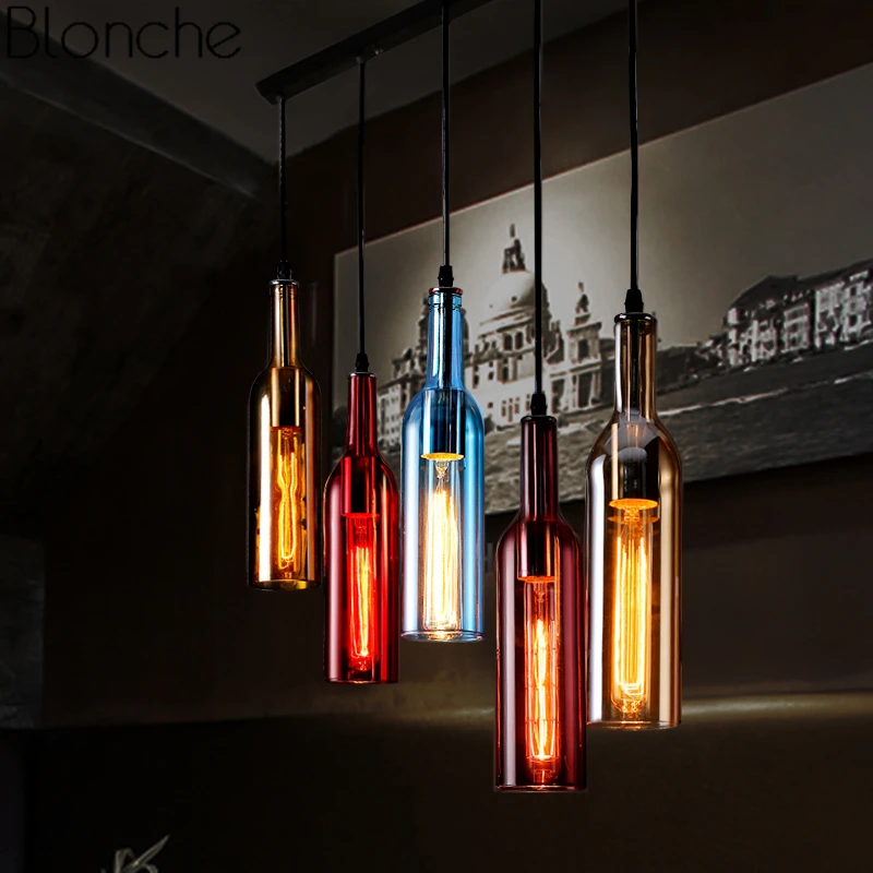 Современная пивная бутылка подвесные светильники Led витражная Подвесная лампа