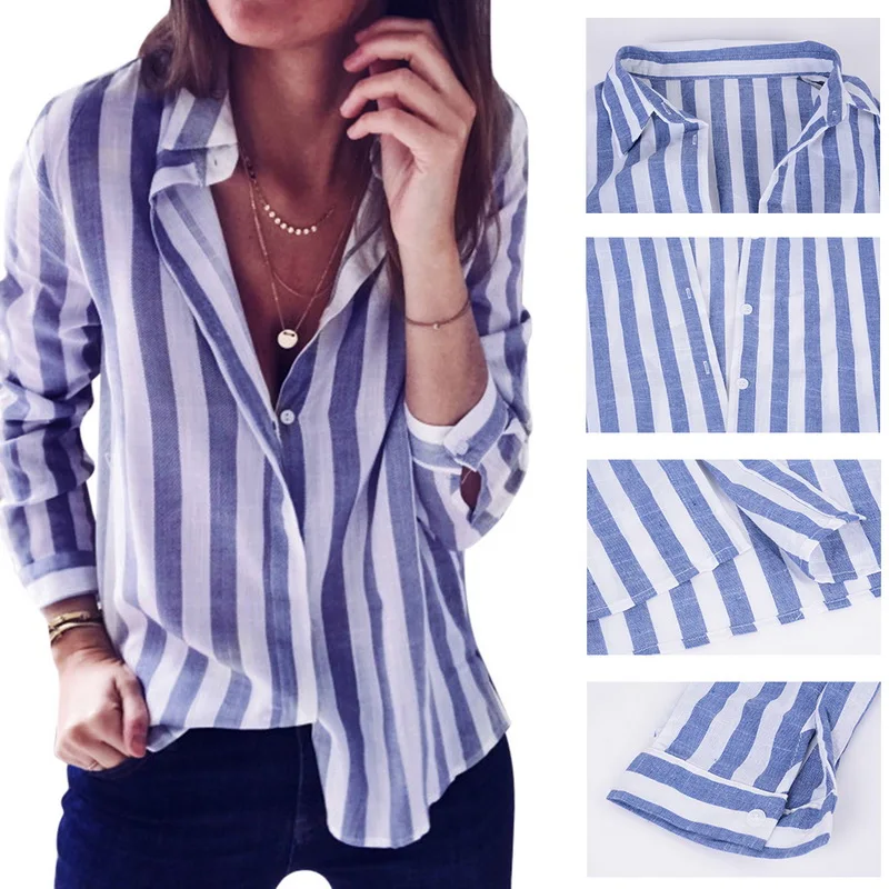 Женская блузка в полоску LASPERAL свободная повседневная офисная с длинным рукавом