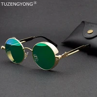 round metal sunglasses steampunk polarized men women fashion glasses brand designer vintage coating mirrored eyewear shades