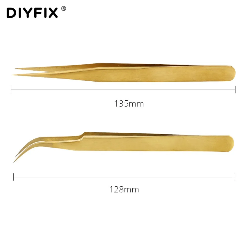 DIYFIX Пинцет для наращивания ресниц 2 шт. гальванические щипцы прямые изогнутые