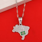 Серебряная подвеска в виде карты Бразилии, женская бижутерия на цепочке в Бразилии