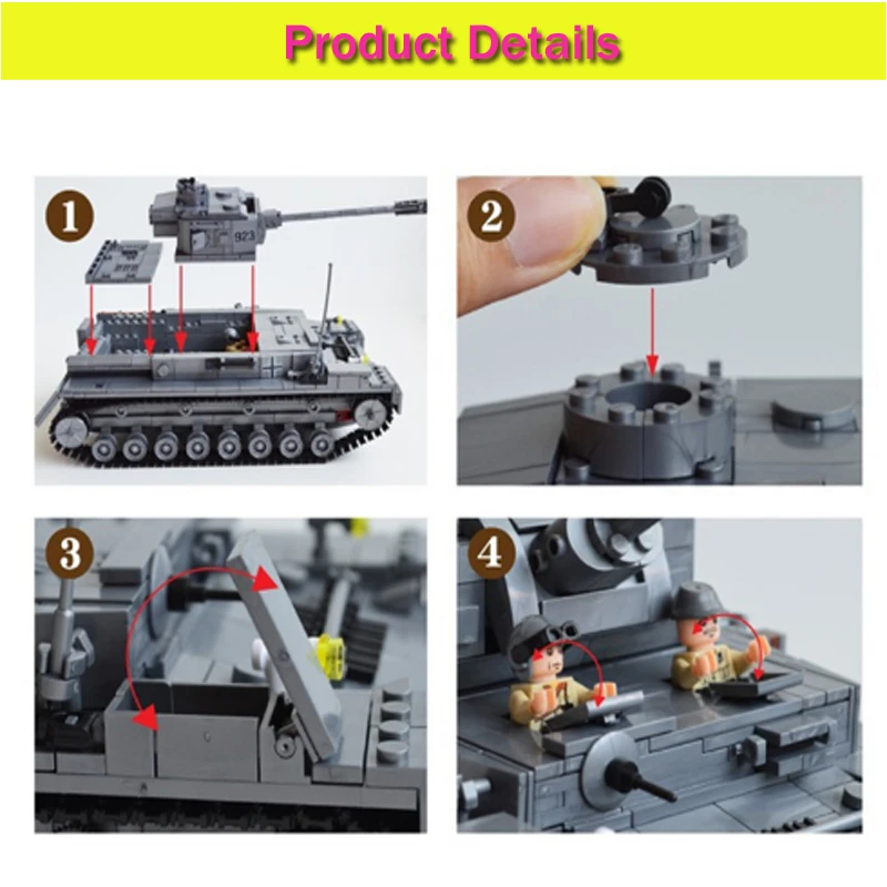LWKO 1193 шт Строительные блоки большой Panzer IV F2 совместим с Legoe танк модели кирпичи