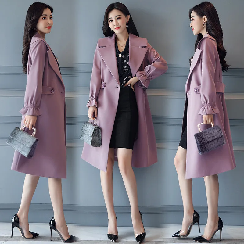 

2022 New Fashion Spring Autumn Long Trench Coat Women Clothing Turn-down Collar Slim Windbreaker Overcoats X421
