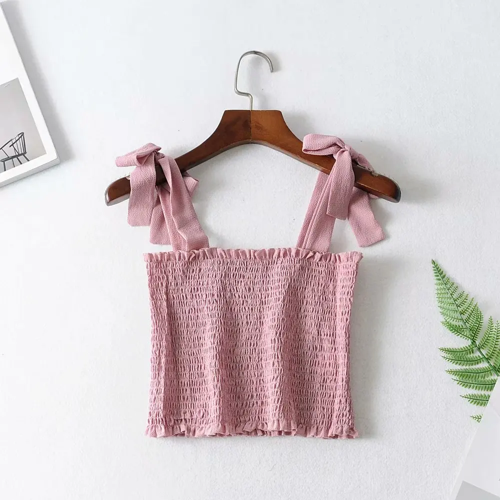 Sexy Fashion Women Tank Top Casual Short Bow Tops Vest Bandage Spaghetti Strap Solid Shirt Tees | Женская одежда