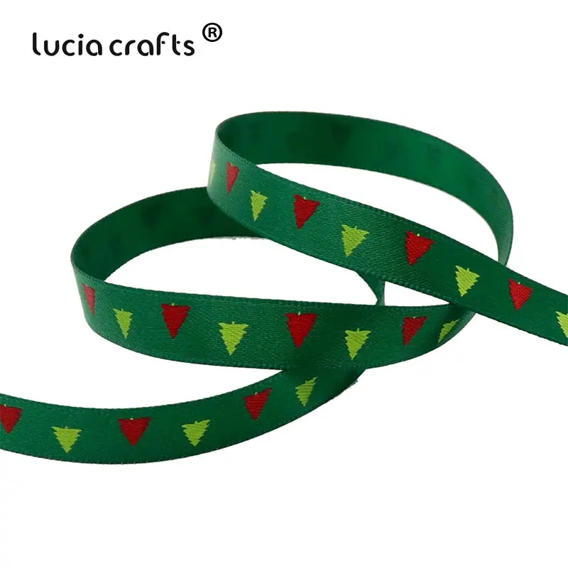 Lucia crafts 5 ярдов/12 ярдов 10 мм печатные рождественские корсажные/атласные ленты DIY рождественские вечерние упаковочные материалы T0502