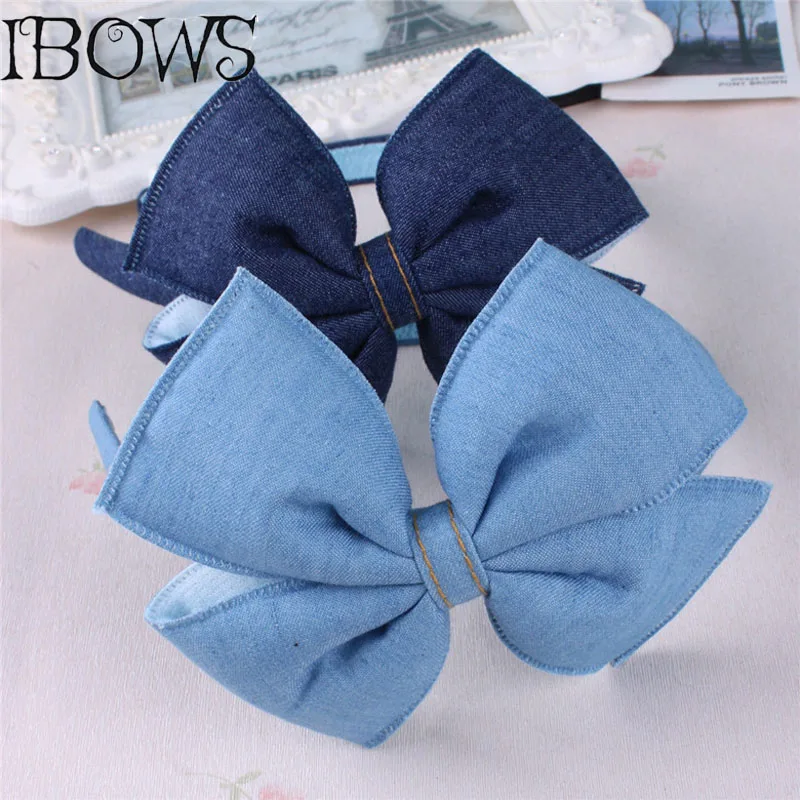 Джинсовые женские аксессуары для волос повязка женщин ткань большой бант