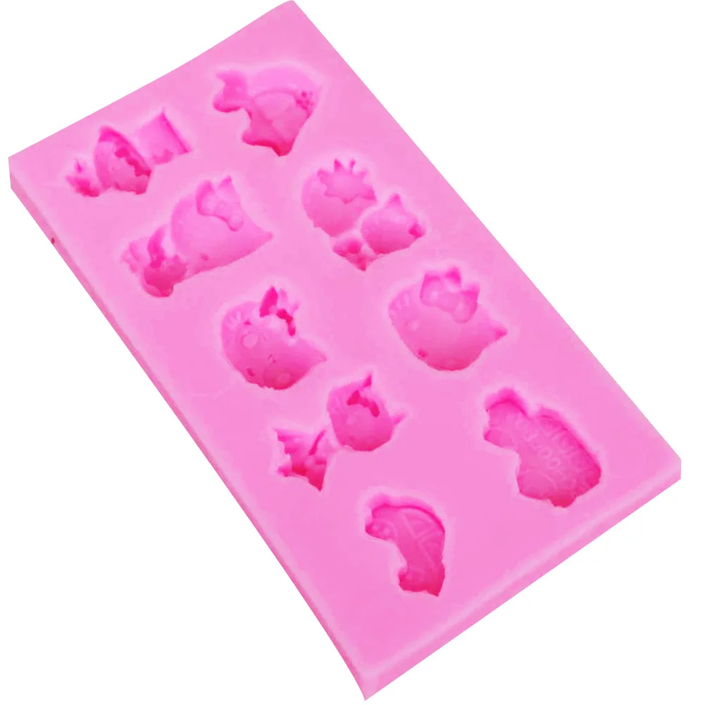 10PCS/SET F1241 Cute Cat and Cars Silicone Cake Mold Decorating DIY Sugarcraft Chocolate Candy Clay Moulds14.3 * 7.4 1.4cm | Дом и сад