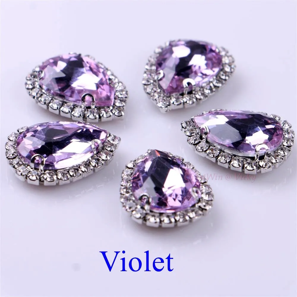 Violet Обведено Стразы! Слеза Форма Стекло Стразы со стразами с когтями пришить Strass металлическое основание, с пряжкой, с украшением в виде кристаллов камень 10 шт./упак - Цвет: Violet