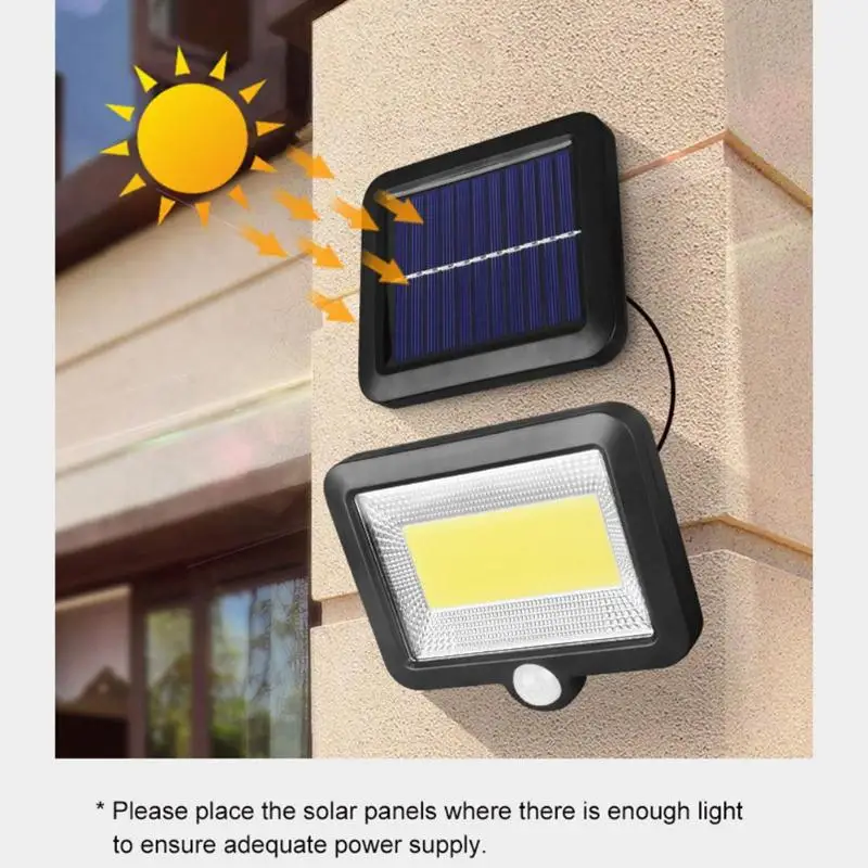 

Водонепроницаемый уличный светильник на солнечной батарее, COB 100 светодиодов, с датчиком движения, уличная лампа для дорожек, сада, двора, подъездной дорожки