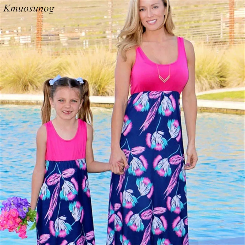 Mother Daughter Dresses 2019 Patchwork Floral Long Dress Mommy and me clothes Vestido mae e filha Family matching C0360 | Мать и ребенок