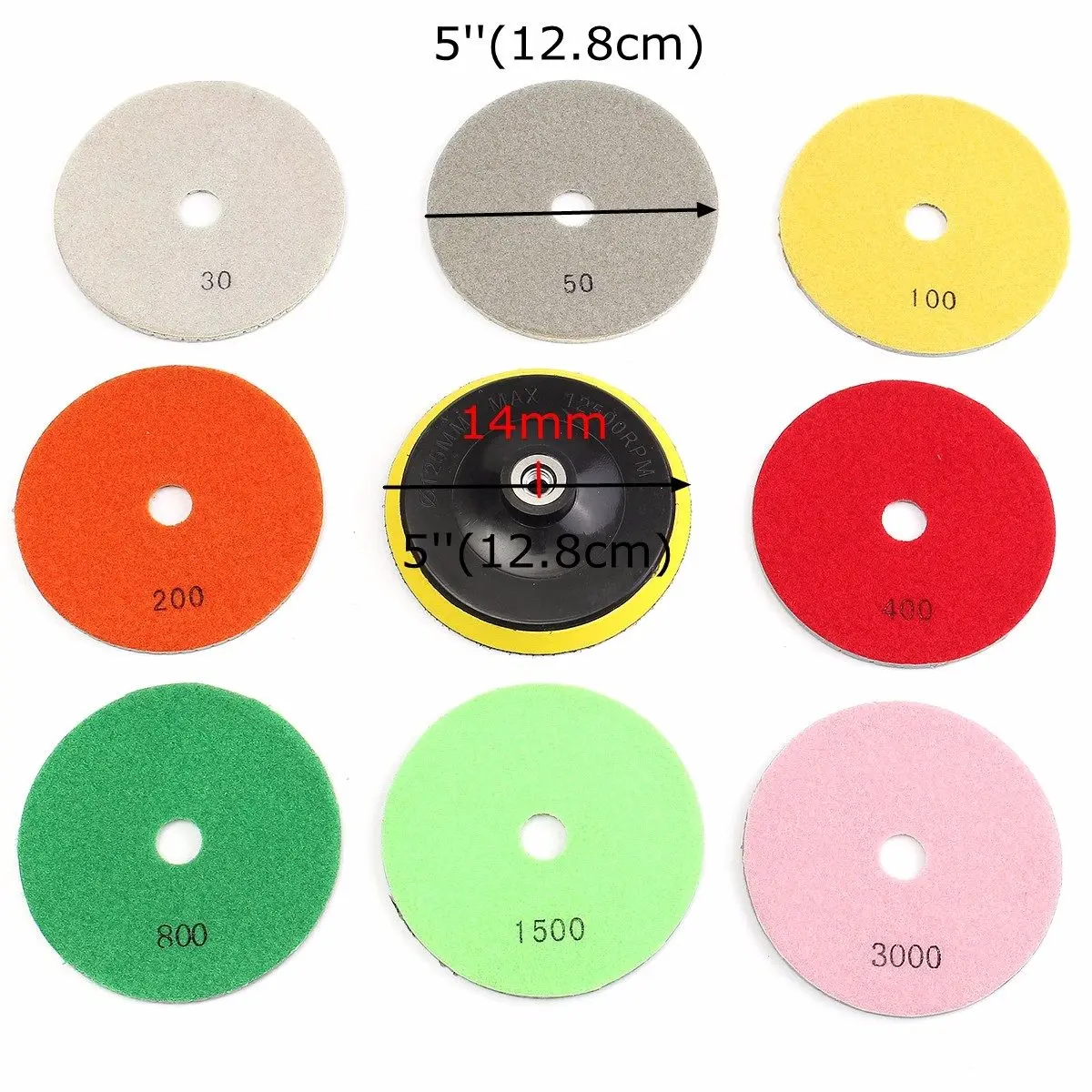 

9pcs 30-3000 Grit Diamond Polishing Pads Kit 5 inch Wet Polishing for Granite Stone Concrete Marble Use Grinding Discs