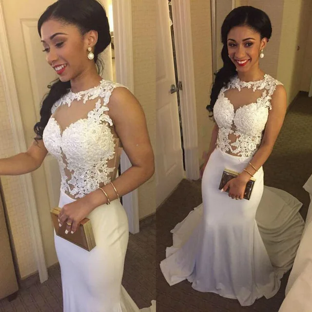 

Fast Delivery Sexy Long Prom Dress Chiffon with Lace Appliques Mermaid Evening Gown vestido de festa Longo In Stock