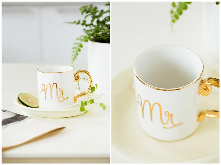 Роскошные золотые Mr and Mrs алмазная фарфоровая кофейная кружка чай молоко керамические чашки и кружки свадебный подарок