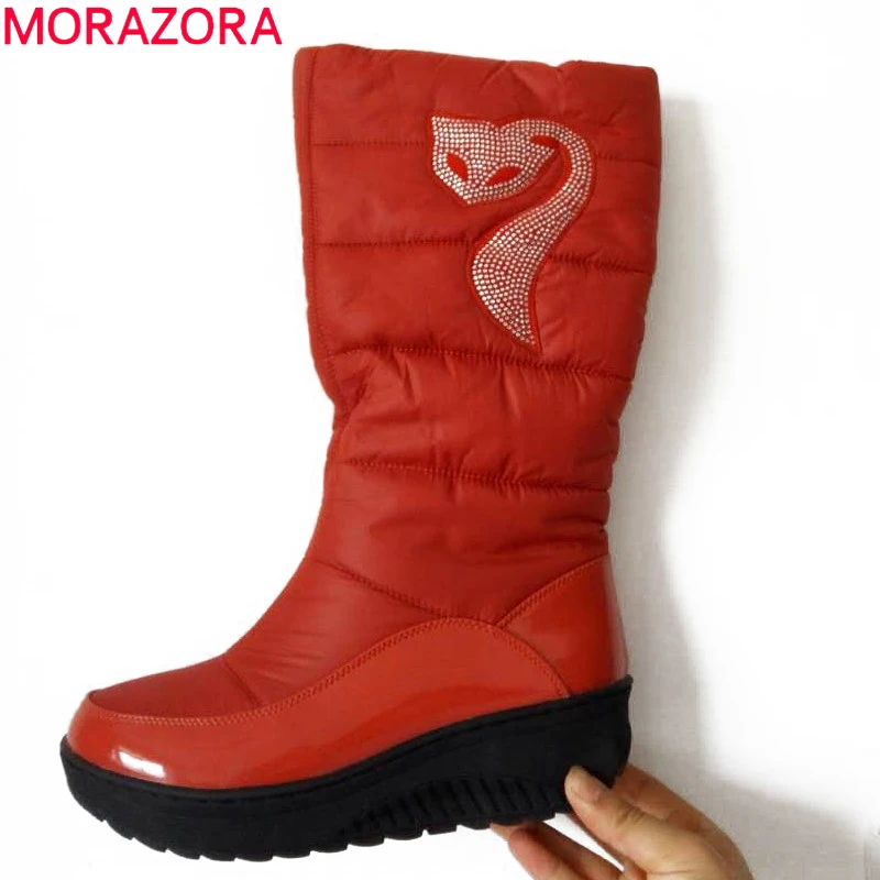 MORAZORA/Новинка 2018 года Модные российские теплые зимние сапоги на толстом меху