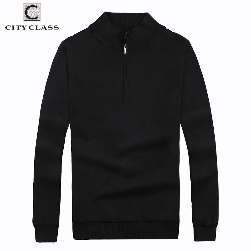 CITY CLASS, мужские свитера, весна-осень, одноцветные пуловеры для мужчин, Хлопковый вязаный свитер на молнии, водолазка, одежда 3574 - Цвет: BLACK