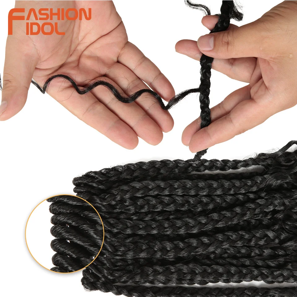 

FASHION IDOL Micro Box Braid 24 inch Crochet Braids Synthetic Hair Curly Crotchet Hair Extensions Ombre Brown Twist Hair Braids