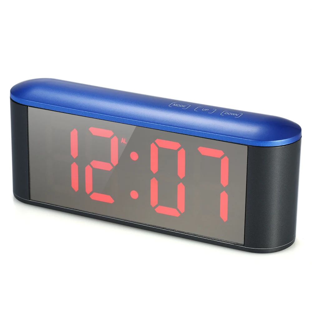 Blue and Red Настольные часы с питанием от USB, 12 H/24 H, с функцией повтора сигнала, регулируемый светодиодный, с подсветкой, цифровой будильник, с сенсорным управлением, светодиодный, зеркальные часы - Цвет: Blue and Red