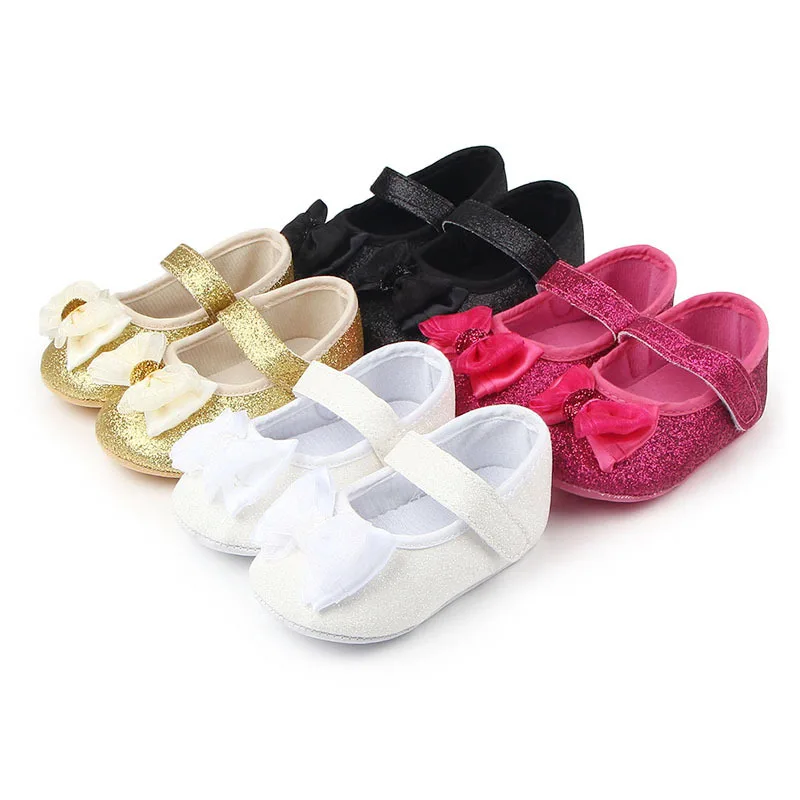 Fashion Bling Baby Girl Soft Shoes Comfortable Bottom Non-slip Bow Crib Sequin Mary Jane For Birthday Gift |