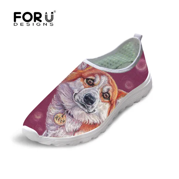 FORUDESIGNS/Цветная Женская сетчатая обувь для дома с принтом кота и собаки; сезон весна-лето; женские дышащие удобные лоферы; обувь на плоской подошве - Цвет: H12552AA