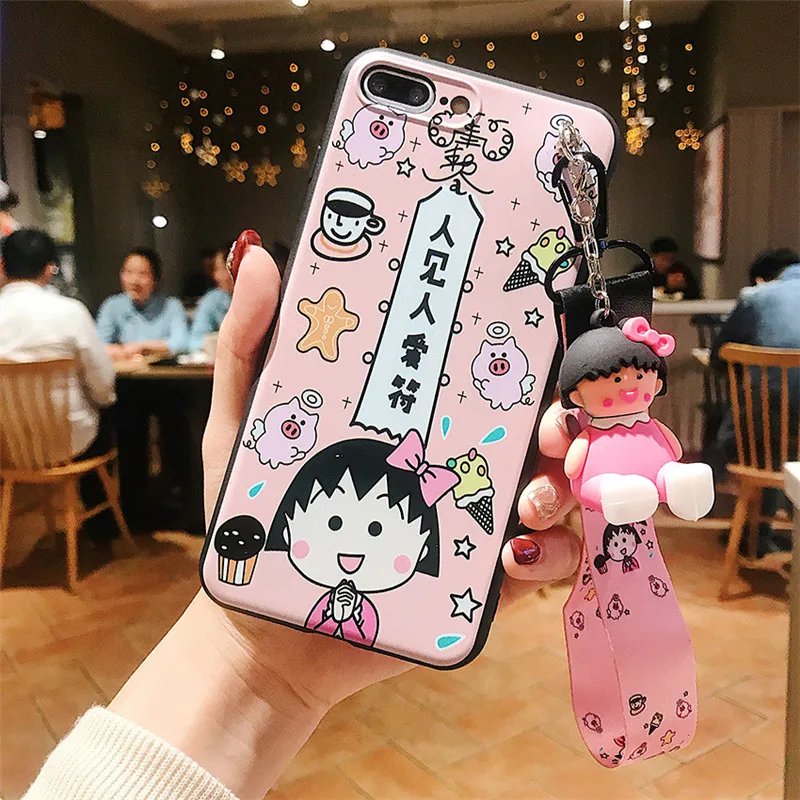 For iPhone XS Max Cute 3D Crayon Shin Chan case for X XR 6 7 8plus cartoon phone back cover + doll stander +Strap |