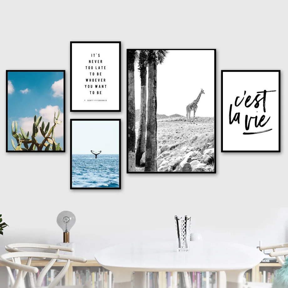 

Wall Art Canvas Painting Cactus Sea Whale Giraffe Quotes Nordic Posters And Prints Black White Wall Pictures For Living Room