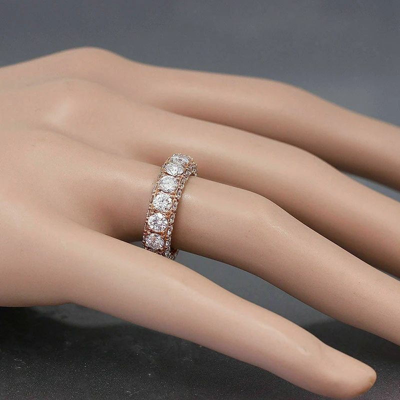 Твердые 14 K желтое золото сердце Moissanite развлечение полный алмазный обруч 3 мм Df
