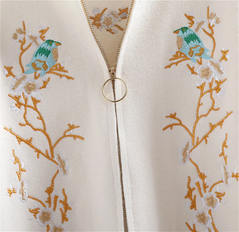 Autumn Winter Luxury Runway Fashion Knitted Sweaters Cardigans Long Sleeve Bird Flowers Embroidered Casual Zipper Tops |