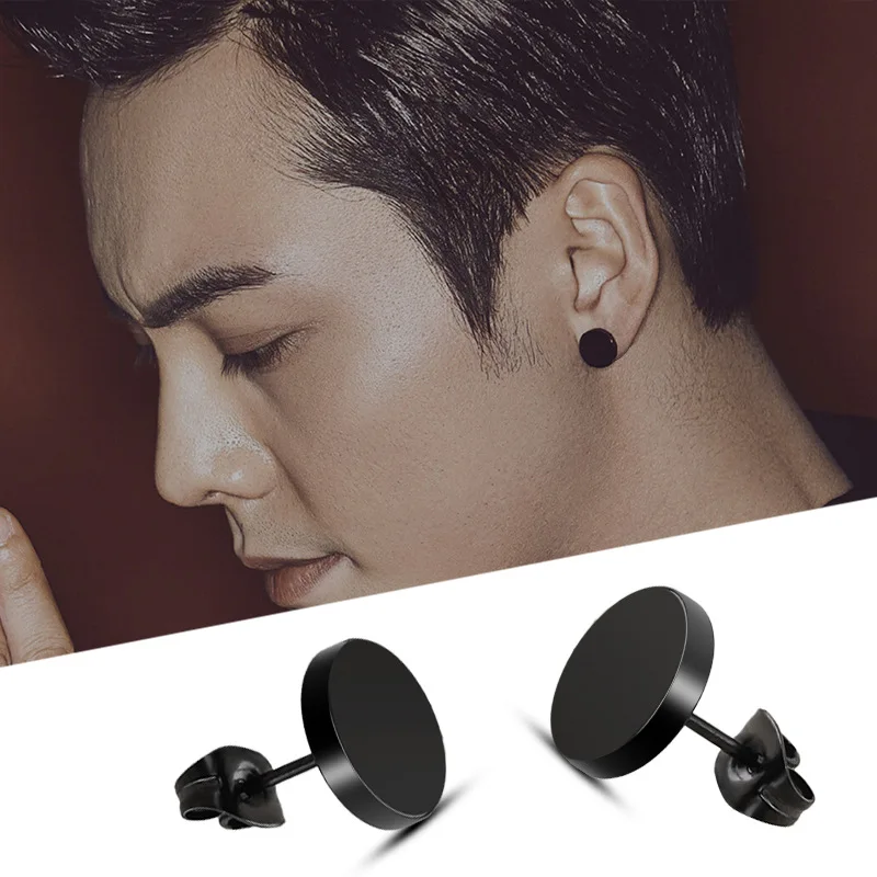 

3 Colors Titanium Steel Barbell Earrings Stainless Steel Round Cake Black Earrings Men Cool Ear Jewelry 3-12mm
