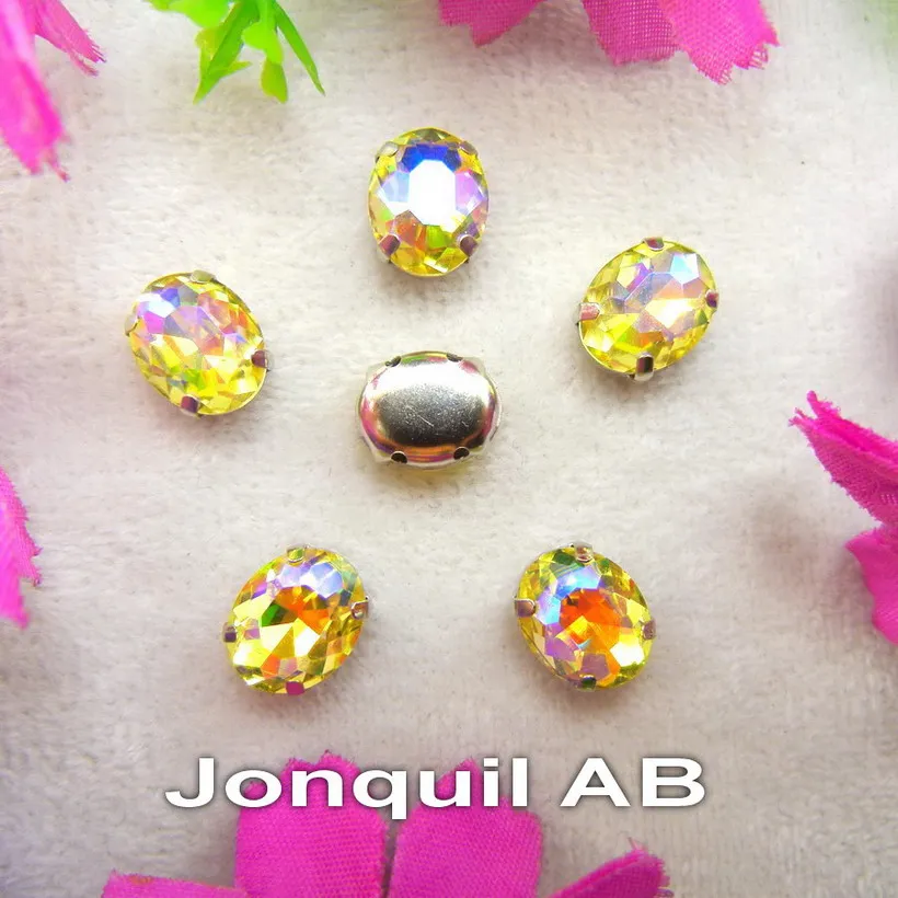 A4 Jonquil AB AB цвета серебряный коготь настройки 7 размеров овальной формы стекло Кристалл пришить стразы бусины свадебное платье аксессуары отделка - Цвет: A4 Jonquil AB
