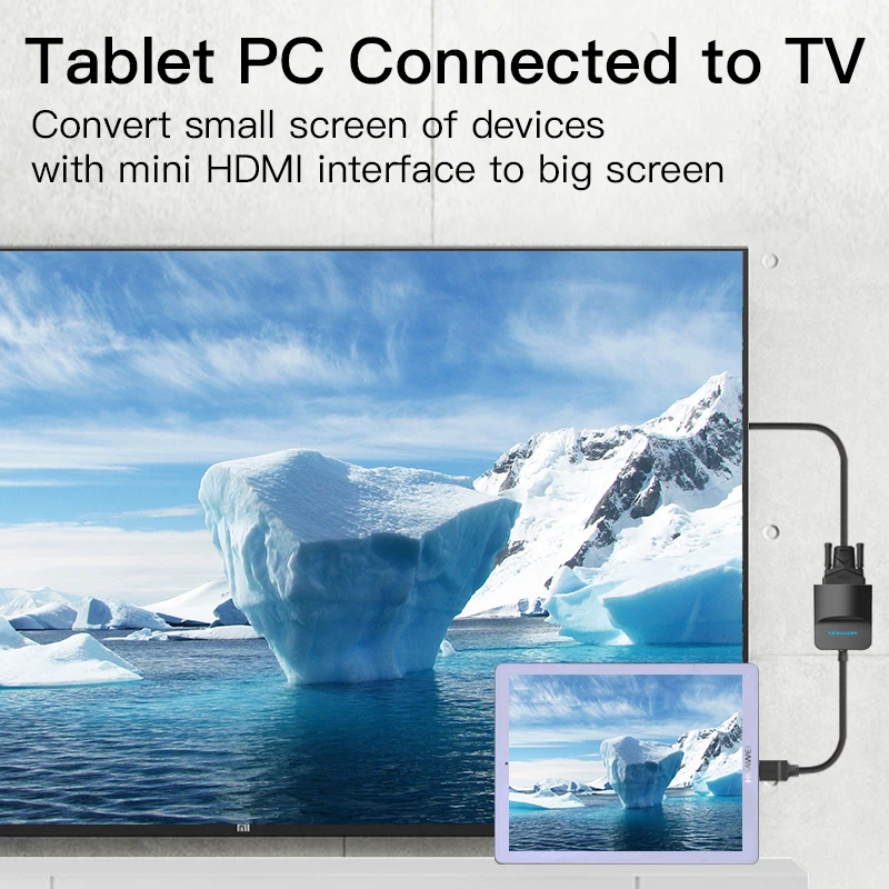 Vention Mini HDMI адаптер К VGA конвертер кабель позолоченный 1080P папа к женскому питанию