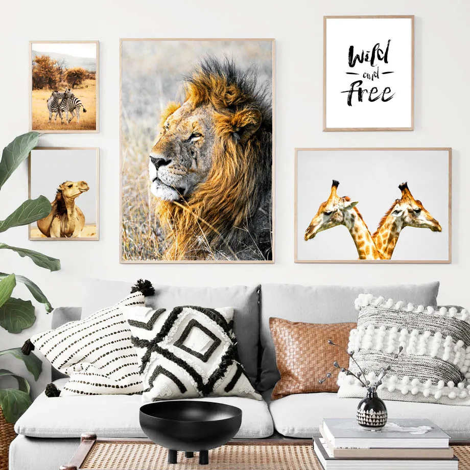 Lion Elephant Giraffe Zebra Camel Animals Wall Art Canvas Painting Nordic Posters And Prints Pictures For Living Room Decor | Дом и сад