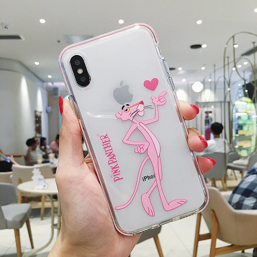 Чехол для телефона с розовой пантерой мягкий симпатичный из ТПУ iPhone 6 6s 7 8 Plus X XS XR