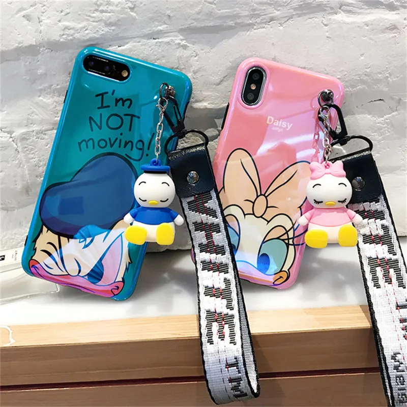 JAMULAR мультик держатель 3D кукла ремешок чехол для телефона для iPhone X XR XS MAX 7 6 6s 8 Plus Дональд Дейзи Блю Рей мягкая задняя крышка