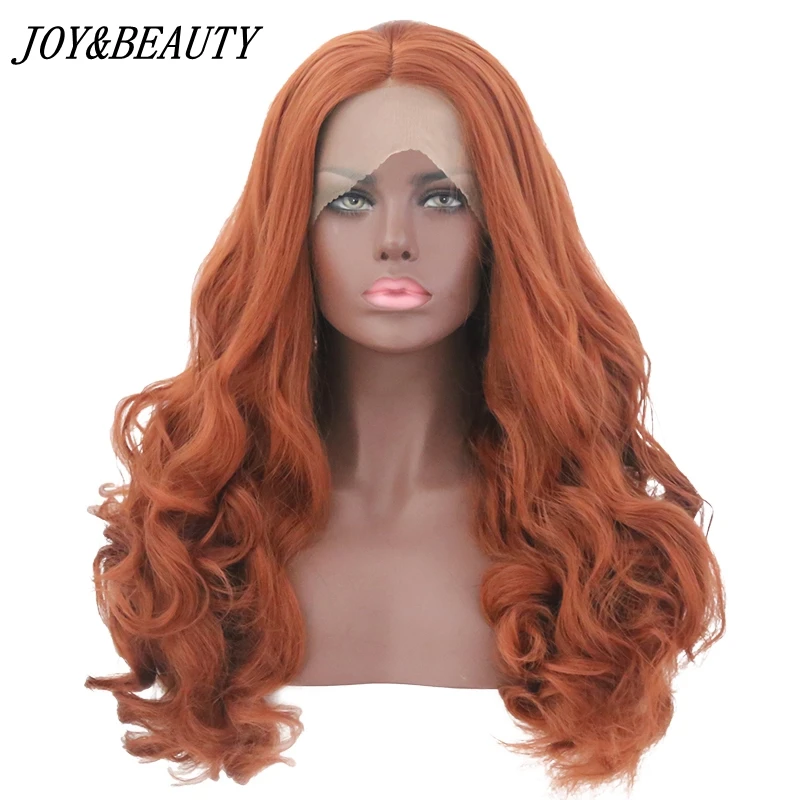 JOY& BEAUTY 2"-28" бесклеевой синтетический парик фронта шнурка длинный объемный волнистый оранжевый жаропрочные волокна волос парики для черных женщин
