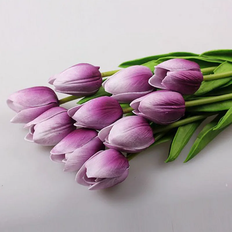 White purple 11 шт./лот PU искусственные цветы букет настоящий Тюльпан цветы для вечерние свадебные декоративный цветок для дома - Цвет: White purple