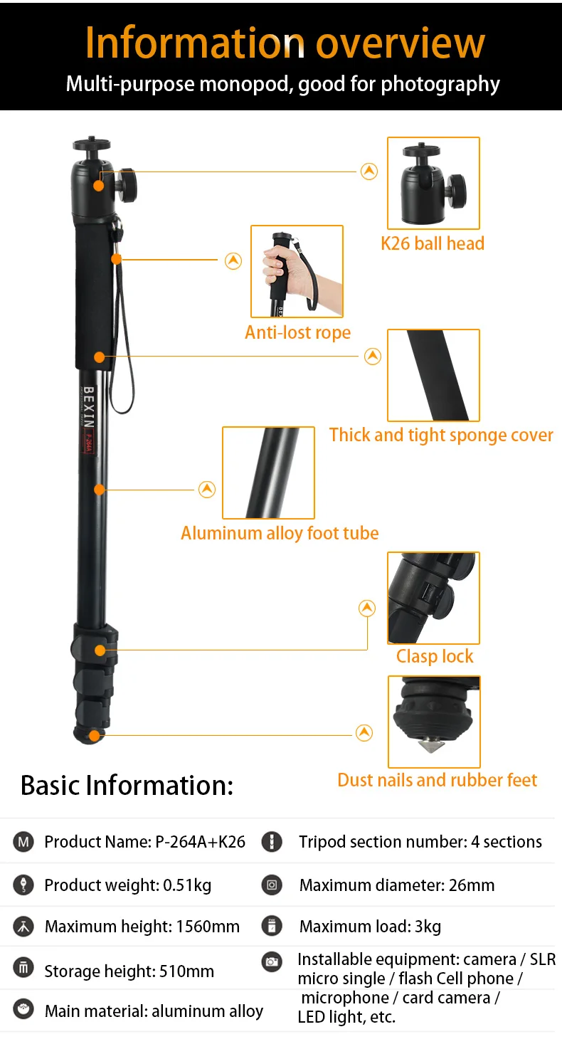 BEXIN Телескопический переносной столб Walk Stick легкая видеокамера dslr камера стенд шаровая Головка монопод unipod для Canon Nikon sony Fuji