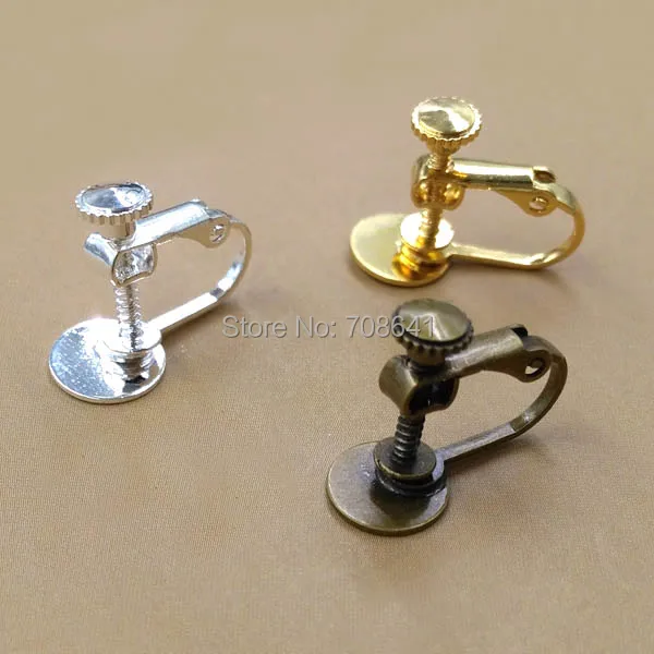 Пустые серьги основы с плоским кругом клея Pad клип на серьги-винт результаты