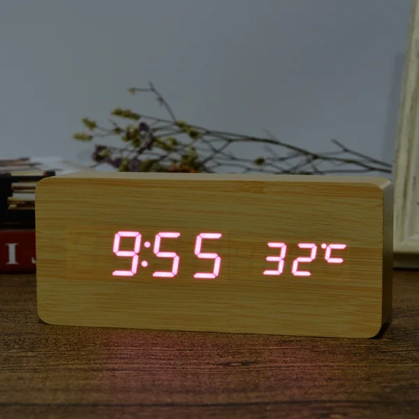 bamboo purple FiBiSnoic светодиодный Будильник с температурным голосовым активированным люминесцентным дисплеем цифровые настольные часы - Цвет: bamboo purple