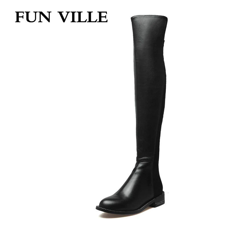 Женские сапоги с круглым носком FUN VILLE зимние выше колена размеры 34 42 2017|knee high