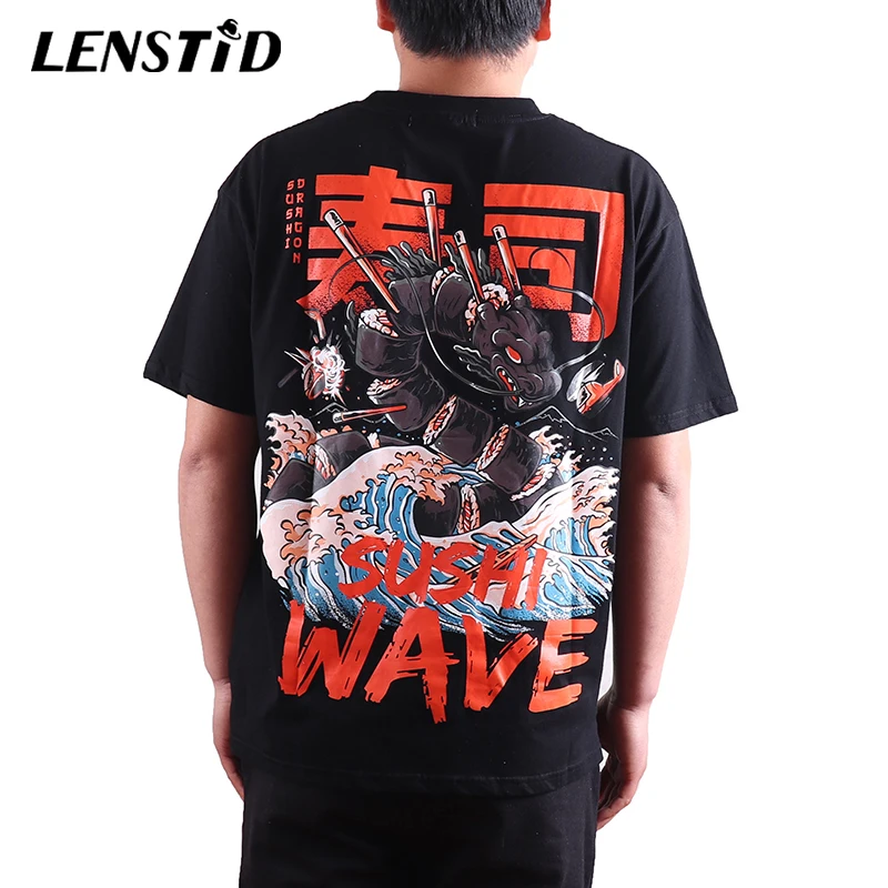 LENSTID японская Harajuku футболка мужская летняя хип хоп Футболка Sushi Wave Dragon одежда в