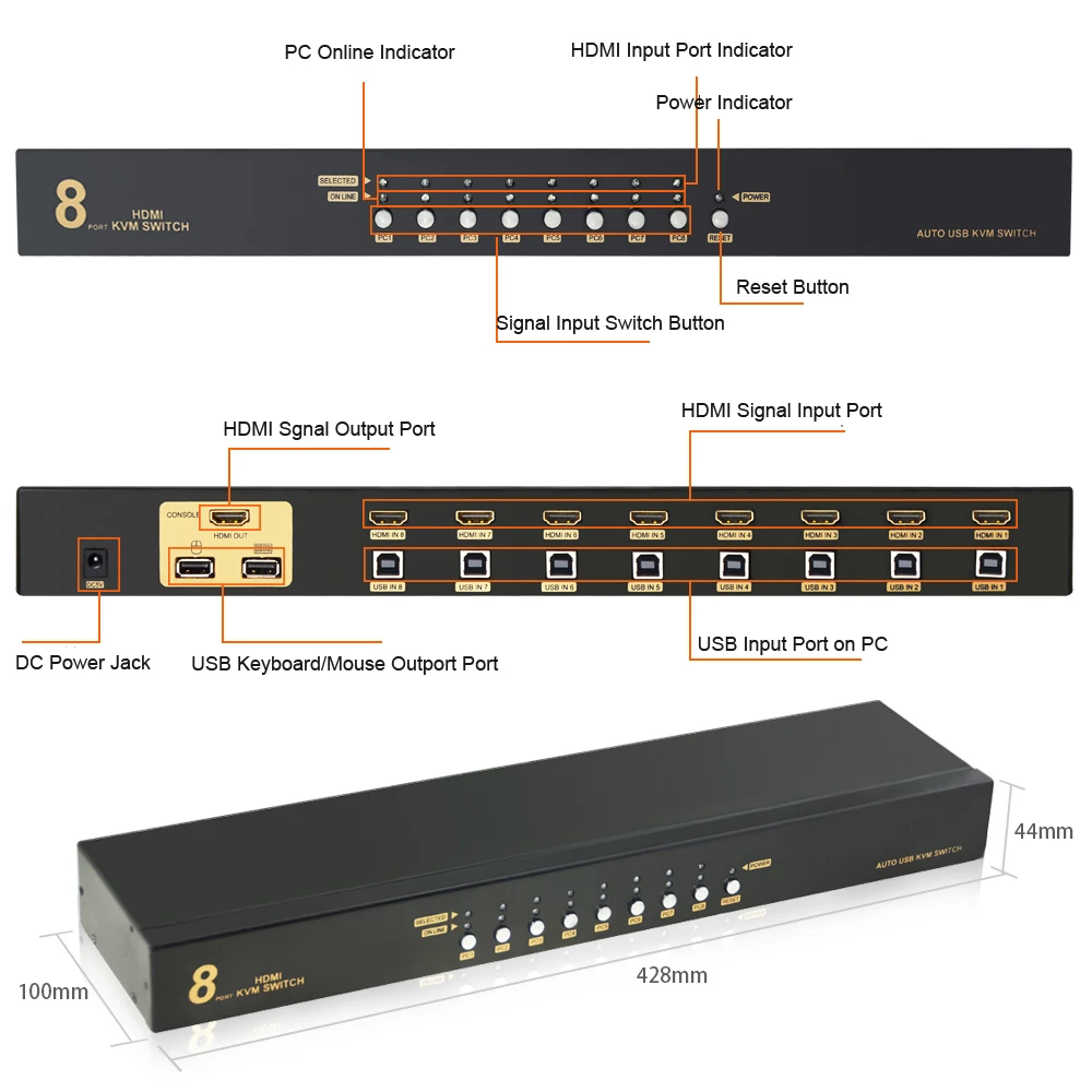 KVM переключатель Aikexin 1080P 8 портов USB HDMI 8x1 с поддержкой клавиатуры и мыши