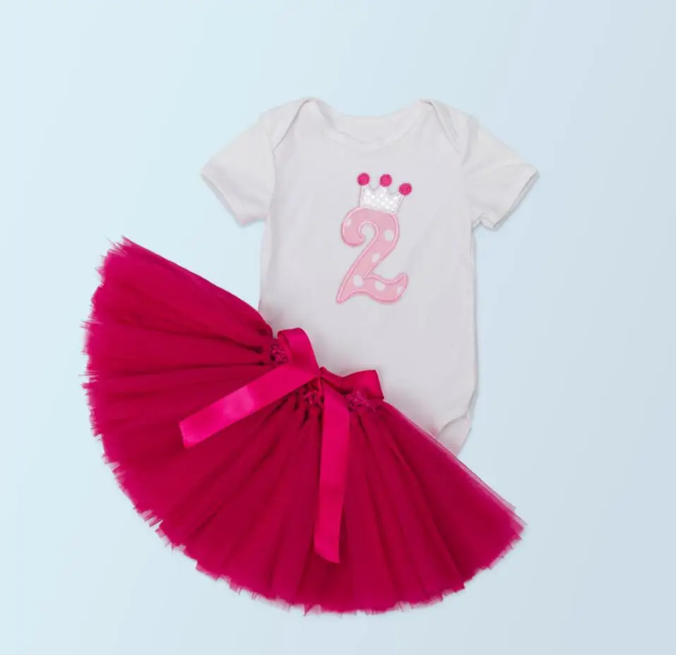 2 шт./компл. Ярко-розовая одежда для маленьких девочек Наряд первого дня рождения