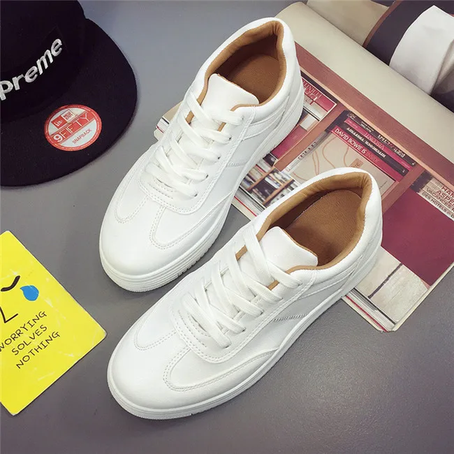 white and gold Модная Белая обувь; женские кроссовки; повседневная обувь на платформе; парусиновая Обувь На Шнуровке; женские кроссовки; Цвет Черный; sapato feminino - Цвет: white and gold