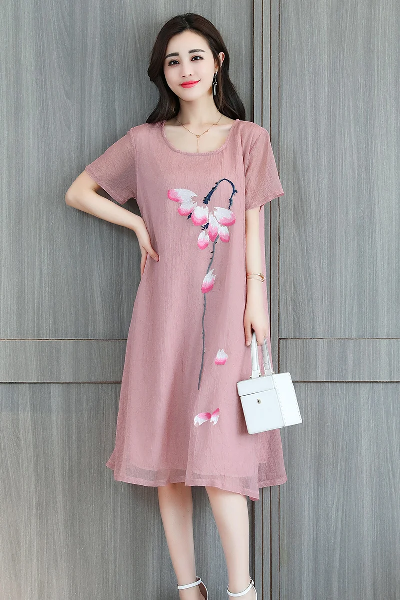 2018 женское шифоновое платье с принтом свободное летнее больших размеров