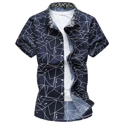6912 dark blue Летние мужские рубашки в клетку с геометрическим принтом Гавайские каникулы с коротким рукавом camisa masculina мужская брендовая Повседневная рубашка 5XL 6XL 7XL - Цвет: 6912 dark blue